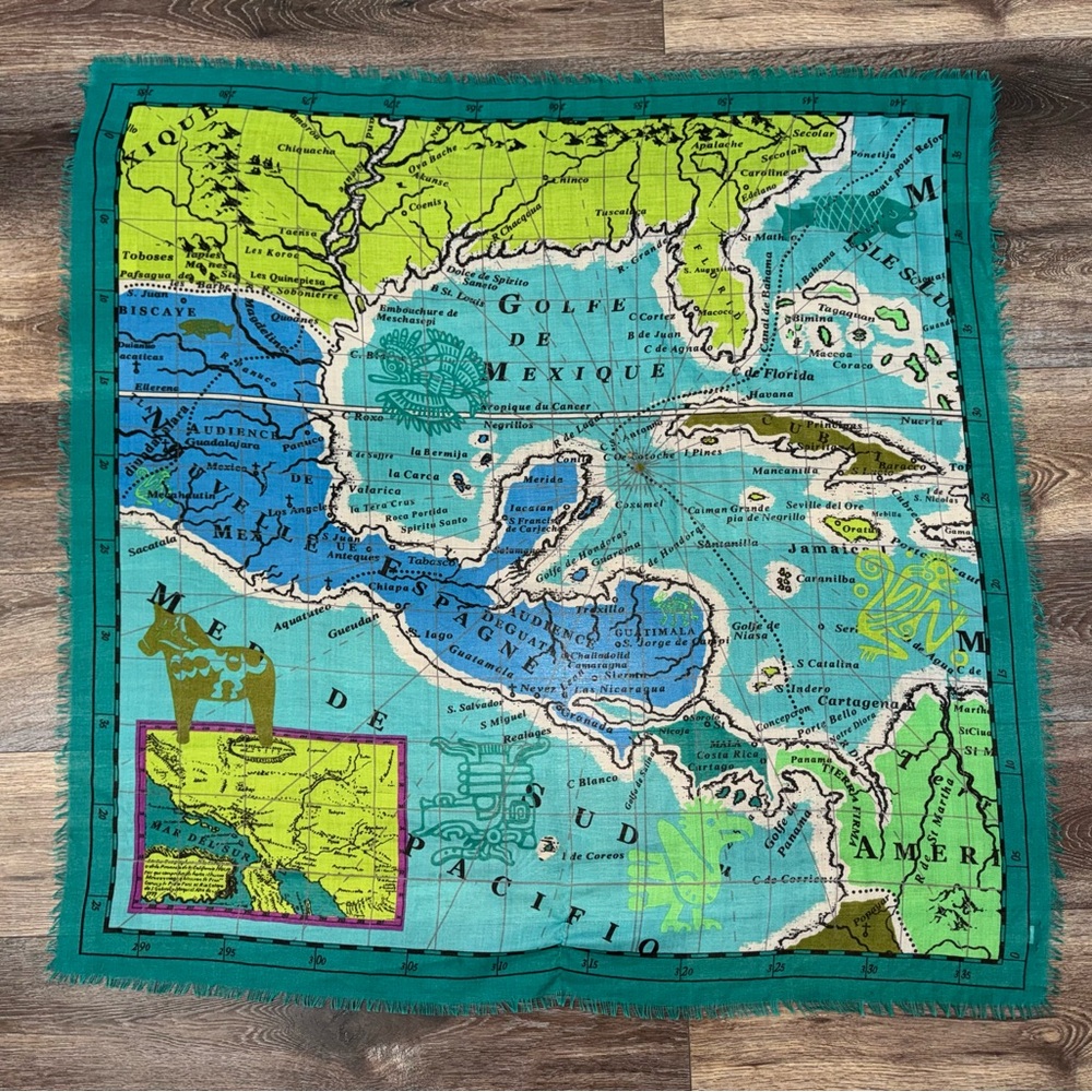 Echo Gulf of Mexico Map Lightweight Scarf Wrap Shawl in Teal Green Rare Design! - Picture 2 of 11